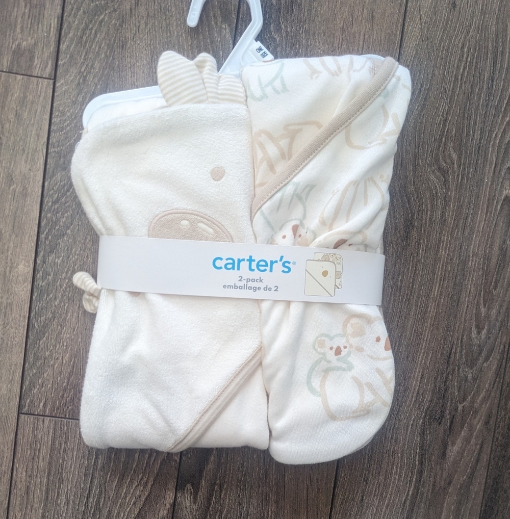 Carter's 2-Pack Neutral Baby Hooded Towels - Cream & Light Tan